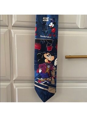 Disney Mickey Mouse Steamboat Willie Navy Blue Red Novelty Tie